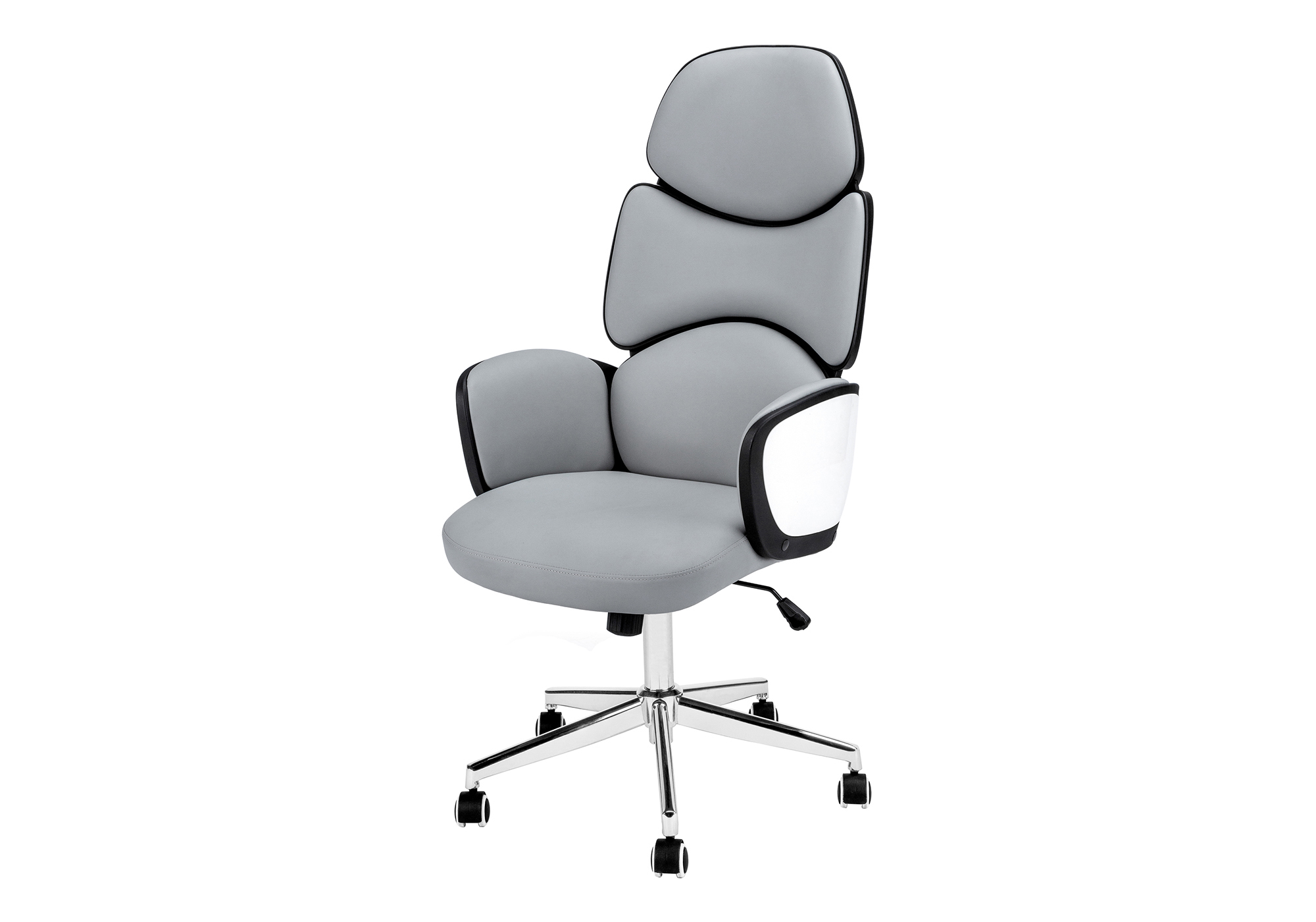 OFFICE CHAIR - GREY LEATHER-LOOK / HIGH BACK EXECUTIVE